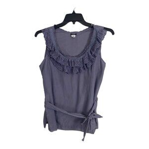 J Crew Womens Shirt Adult Size 10 Purple Ruffle Lined Sleeveless Ties Norm Core